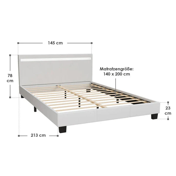 LED Polsterbett Paris 140 x 200 cm mit Lattenrost weiss