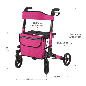 Aluminium Rollator Vital klappbar mit Sitzfläche & Einkaufstasche in lila