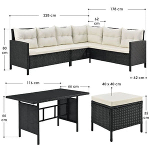 Polyrattan Lounge Manacor Gartenmöbel-Set Schwarz/Creme