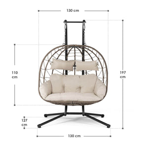 Polyrattan Doppel Hängesessel Aria mit Gestell - Beige
