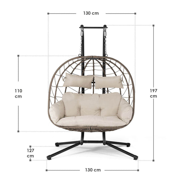 Polyrattan Doppel Hängesessel Aria mit Gestell - Beige