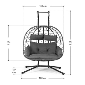 Polyrattan Doppel Hängesessel Aria mit Gestell - Grau