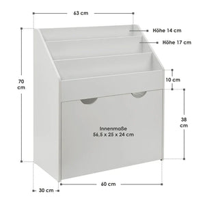 Kinder Bücherregal Weiss aus Holz 3 Fächer + 1 Kiste