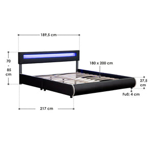 LED Polsterbett Sevilla 180x200 cm mit Lattenrost schwarz