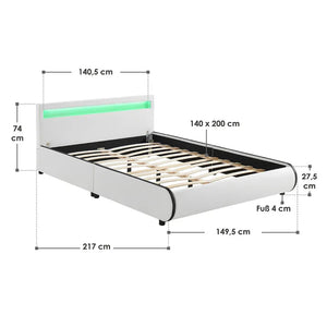 LED Polsterbett Sevilla 140 x 200 cm Lattenrost weiss