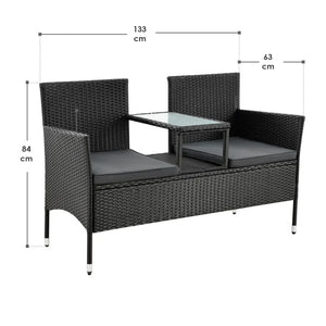 Polyrattan Gartenmöbel Sitzgruppe Monaco in schwarz und dunkelgraue Bezüge