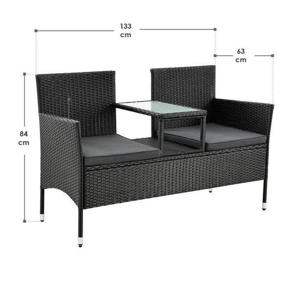 Polyrattan Gartenmöbel Sitzgruppe Monaco in schwarz und dunkelgraue Bezüge