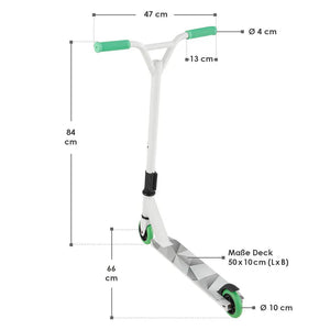 Stunt Scooter Futuristic in Weiss Grün Trick Roller mit 360° Lenkung