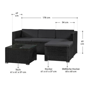 Polyrattan Lounge Punta Cana Sitzgarnitur Schwarz Grau