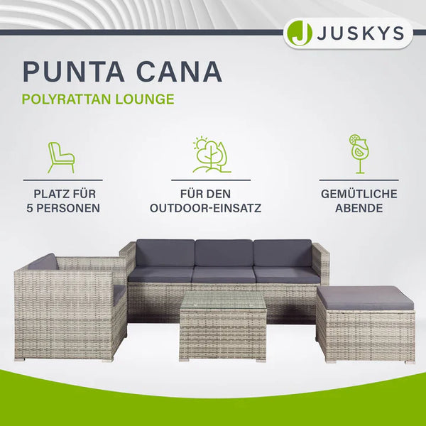 Polyrattan Lounge Punta Cana L grau-meliert und dunkelgraue Bezüge