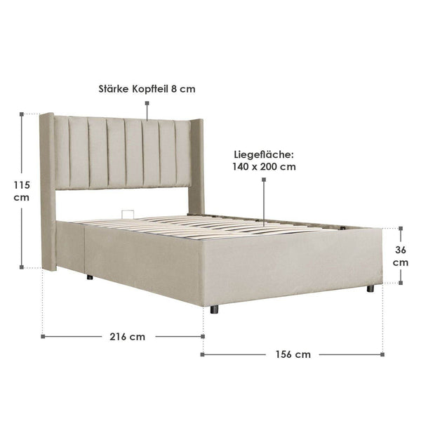 Polsterbett Savona 140x200 cm aus Samt Beige