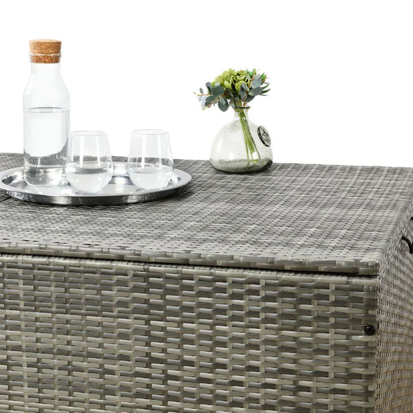 Polyrattan Auflagenbox Ikaria grau mit Deckel 950 Liter