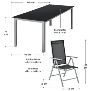 Aluminium Gartengarnitur Milano 9-teilig mit Tisch und 8 Stühlen silbergrau