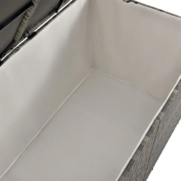 Polyrattan Auflagenbox Ikaria grau mit Deckel 950 Liter