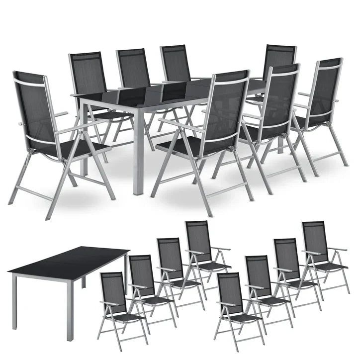 Aluminium Gartengarnitur Milano 9-teilig mit Tisch und 8 Stühlen silbergrau