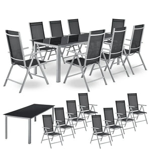 Aluminium Gartengarnitur Milano 9-teilig mit Tisch und 8 Stühlen silbergrau