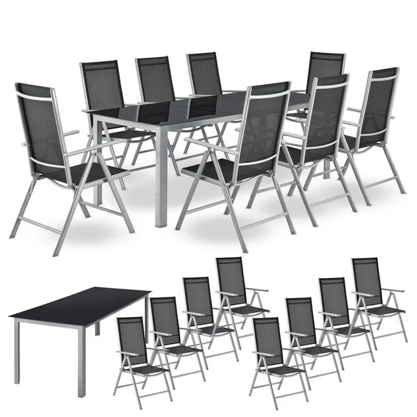 Aluminium Gartengarnitur Milano 9-teilig mit Tisch und 8 Stühlen silbergrau