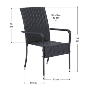Polyrattan Gartenstühle Yoro 4er Set Schwarz