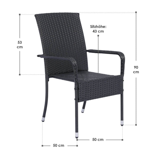Polyrattan Gartenstühle Yoro 4er Set Schwarz