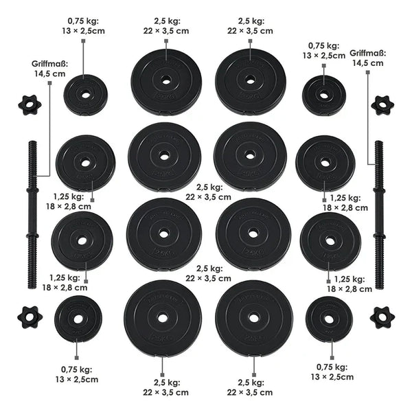 2er Hantelset 30kg 16 Gewichtsscheiben