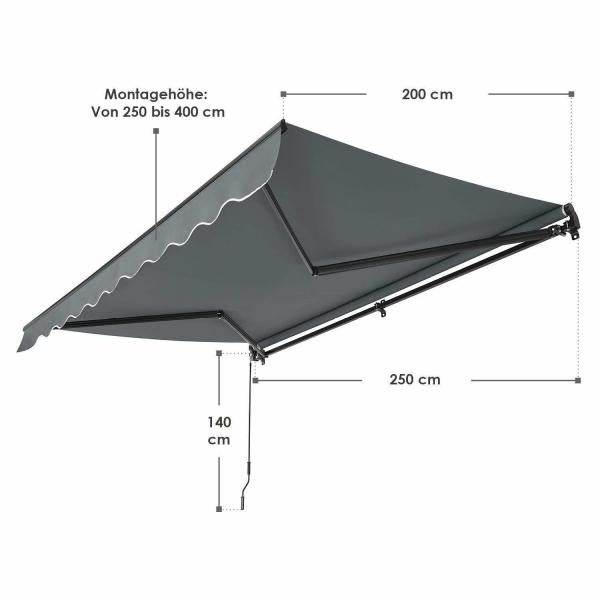Gelenkarmmarkise 250 x 200 cm mit Kurbel Grau