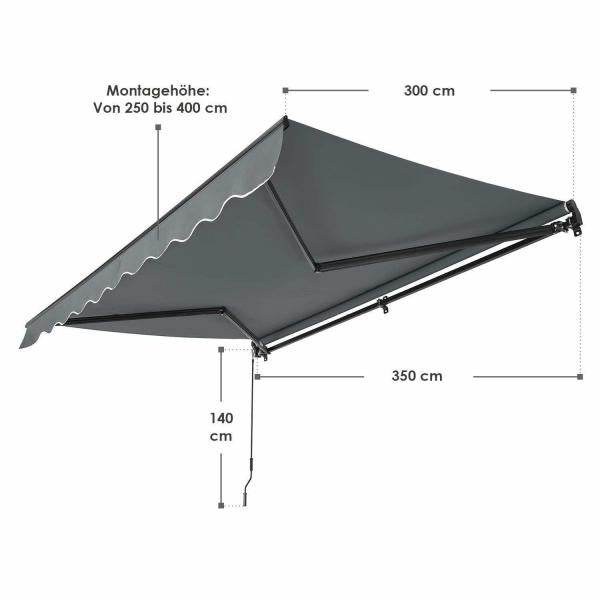 Gelenkarmmarkise 350 x 300 cm mit Kurbel Grau