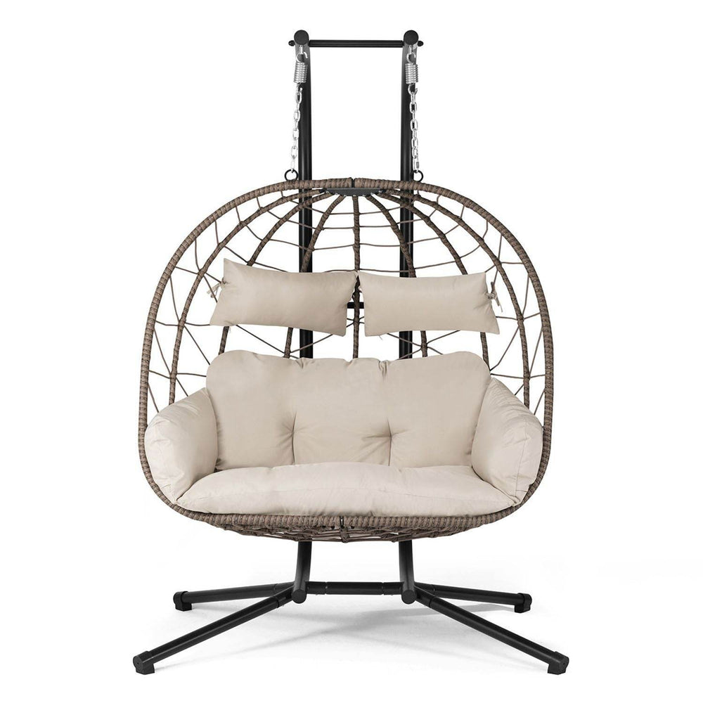 Polyrattan Doppel Hängesessel Aria mit Gestell - Beige