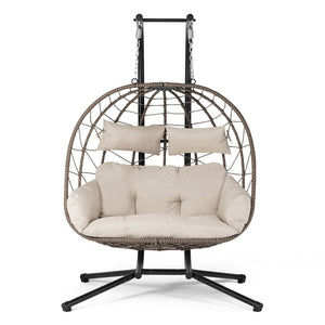 Polyrattan Doppel Hängesessel Aria mit Gestell - Beige