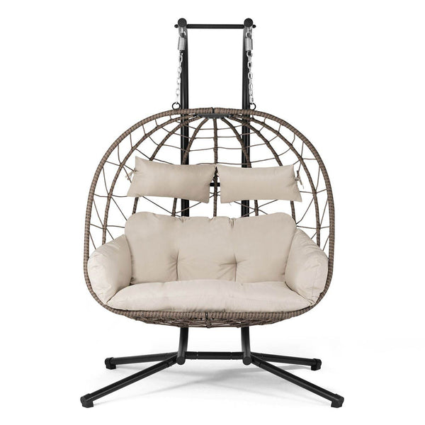 Polyrattan Doppel Hängesessel Aria mit Gestell - Beige