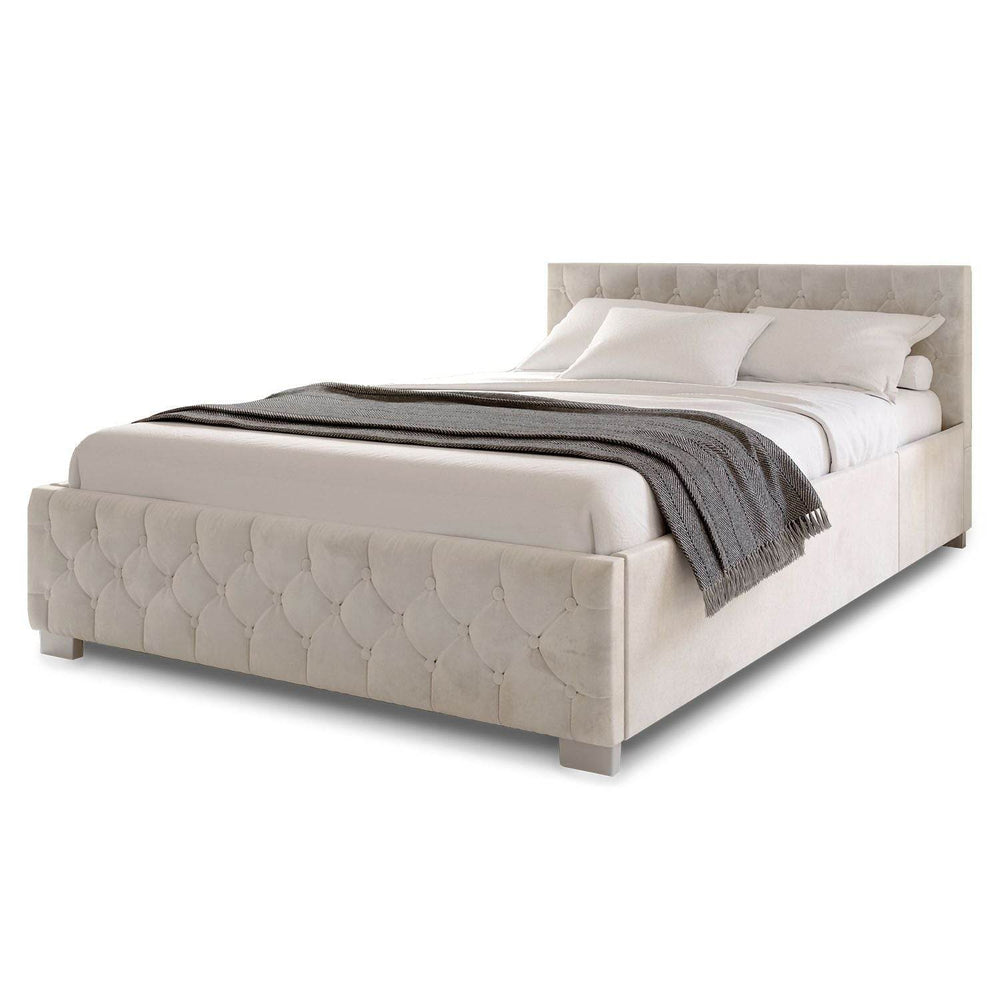 LED Polsterbett Nizza 140x200 cm Bettkasten Beige