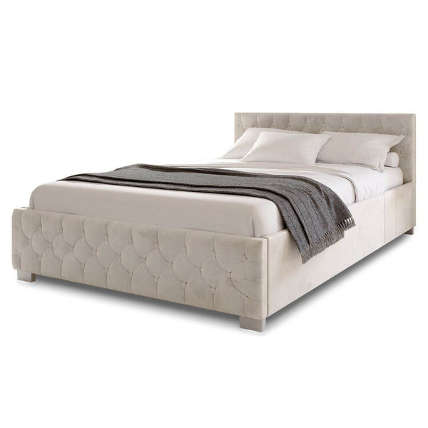 LED Polsterbett Nizza 140x200 cm Bettkasten Beige