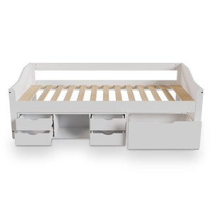 Funktionsbett Nalu 90x200 cm mit Lattenrost & Stauraum - Weiss