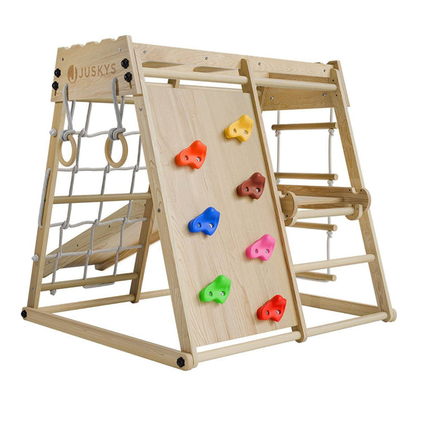 Mini Klettergerüst für Kinder mit Rutsche - Natur