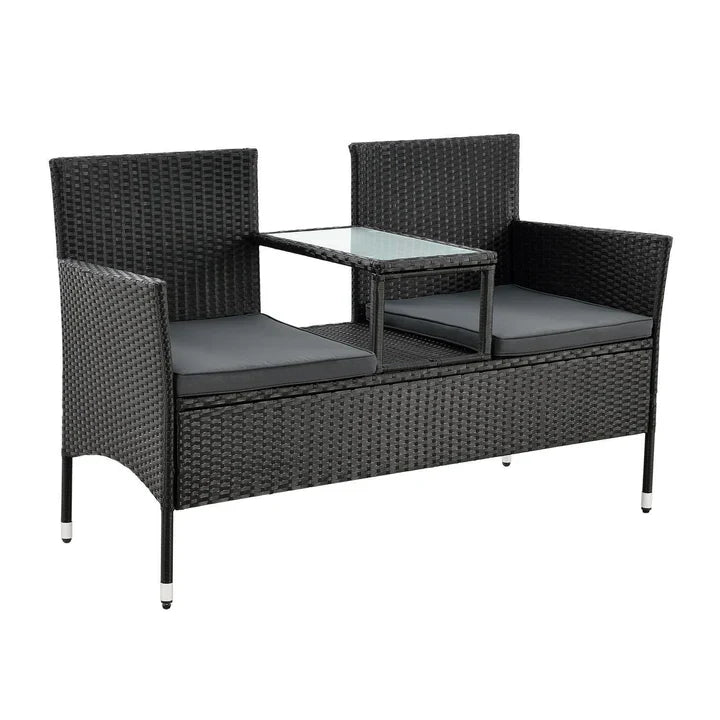 Polyrattan Gartenmöbel Sitzgruppe Monaco in schwarz und dunkelgraue Bezüge