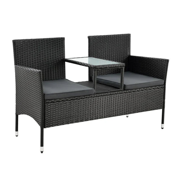 Polyrattan Gartenmöbel Sitzgruppe Monaco in schwarz und dunkelgraue Bezüge