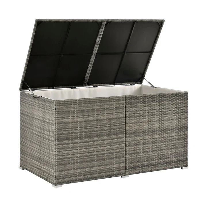 Polyrattan Auflagenbox Ikaria grau mit Deckel 950 Liter