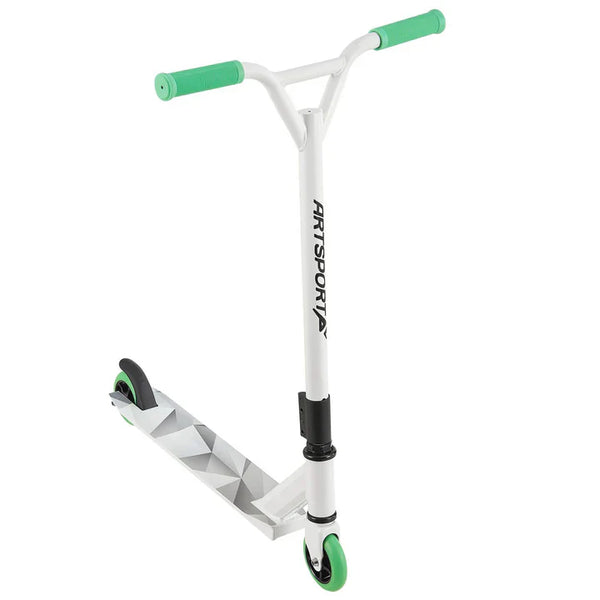 Stunt Scooter Futuristic in Weiss Grün Trick Roller mit 360° Lenkung