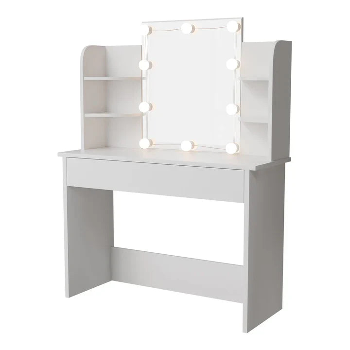 Schminktisch Bella mit LED Beleuchtung Frisiertisch mit Spiegel und viel Stauraum Weiss
