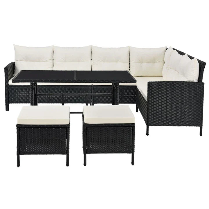 Polyrattan Lounge Manacor Gartenmöbel-Set Schwarz/Creme
