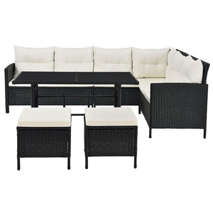 Polyrattan Lounge Manacor Gartenmöbel-Set Schwarz/Creme