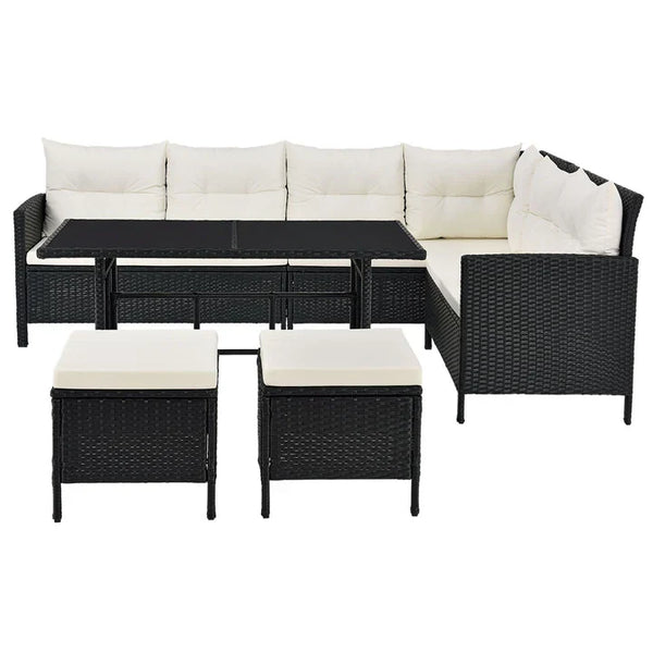 Polyrattan Lounge Manacor Gartenmöbel-Set Schwarz/Creme
