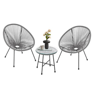 Balkonmöbel Set Ostana 3-teilig Grau Sitzgruppe im Retro-Design mit Tisch & 2 Sesseln