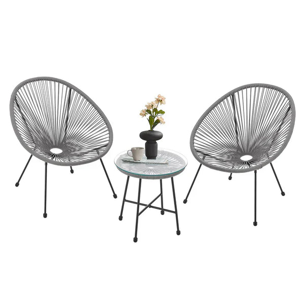 Balkonmöbel Set Ostana 3-teilig Grau Sitzgruppe im Retro-Design mit Tisch & 2 Sesseln
