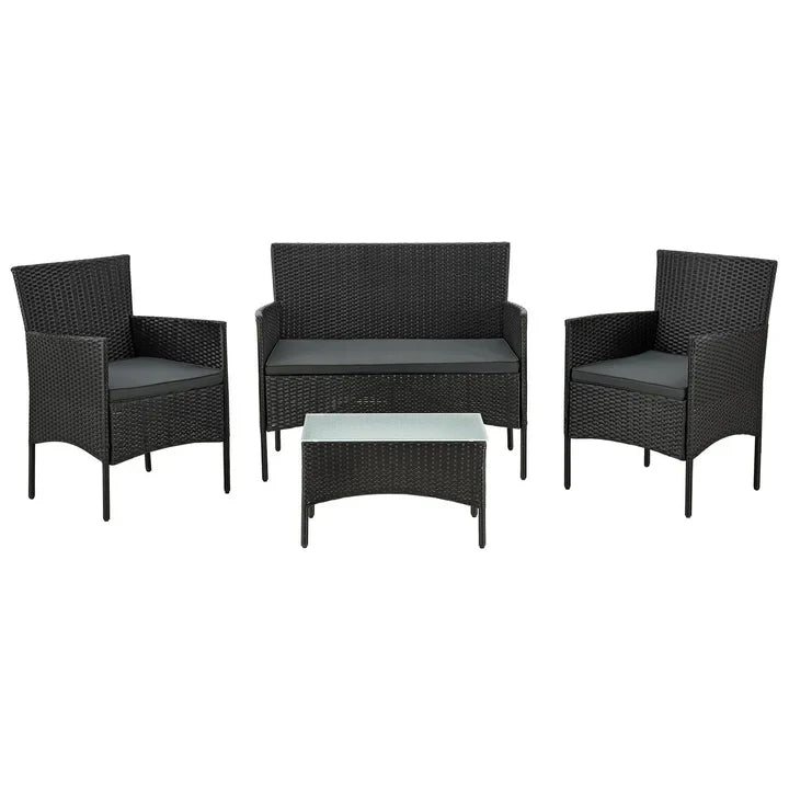 Polyrattan Sitzgruppe Fort Myers schwarz und dunkelgraue Bezüge