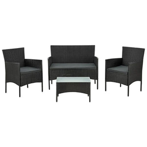 Polyrattan Sitzgruppe Fort Myers schwarz und dunkelgraue Bezüge