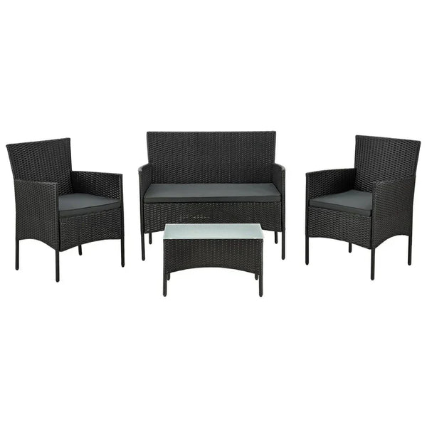 Polyrattan Sitzgruppe Fort Myers schwarz und dunkelgraue Bezüge