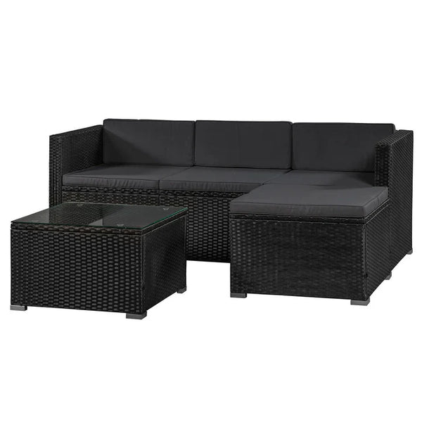 Polyrattan Lounge Punta Cana Sitzgarnitur Schwarz Grau
