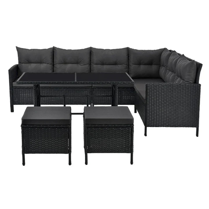 Polyrattan Lounge Manacor Gartenmöbel-Set Schwarz/Grau