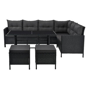Polyrattan Lounge Manacor Gartenmöbel-Set Schwarz/Grau