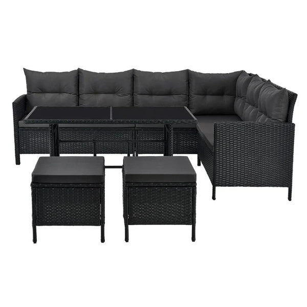 Polyrattan Lounge Manacor Gartenmöbel-Set Schwarz/Grau